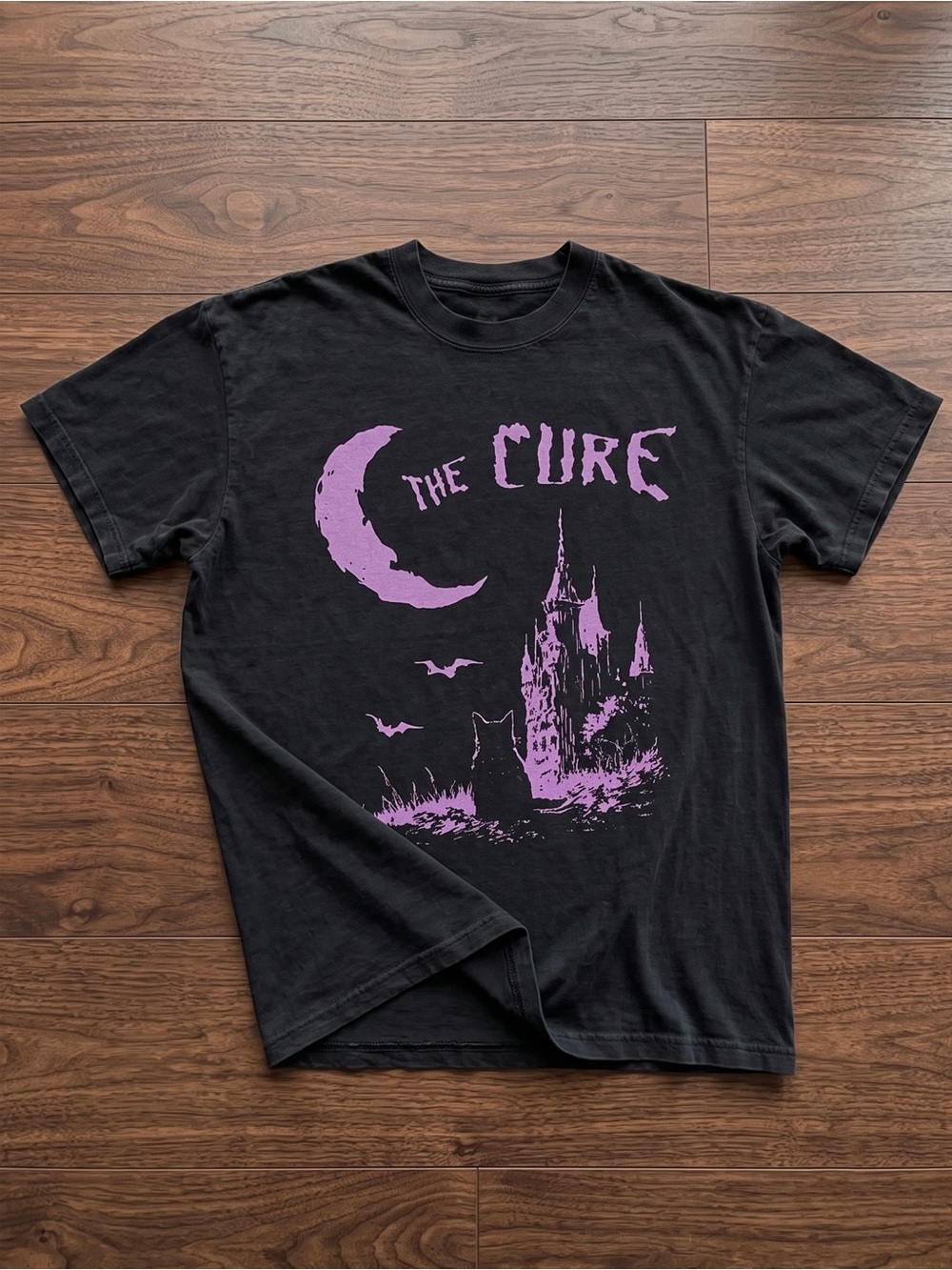The Cure Gothic Castle Moon Purple Graphic Faded Black Band T-Shirt